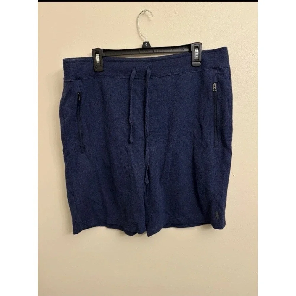 Polo Ralph Lauren Men's XL Blue Jersey Sweat Shorts Drawstring Zipper Pockets